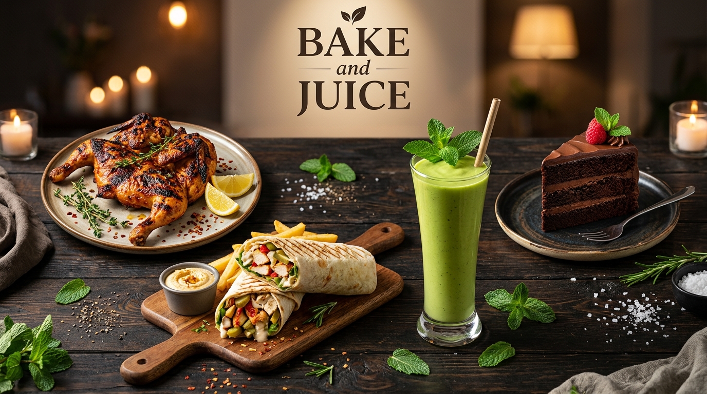 A platter of delicious food from Bake & Juice